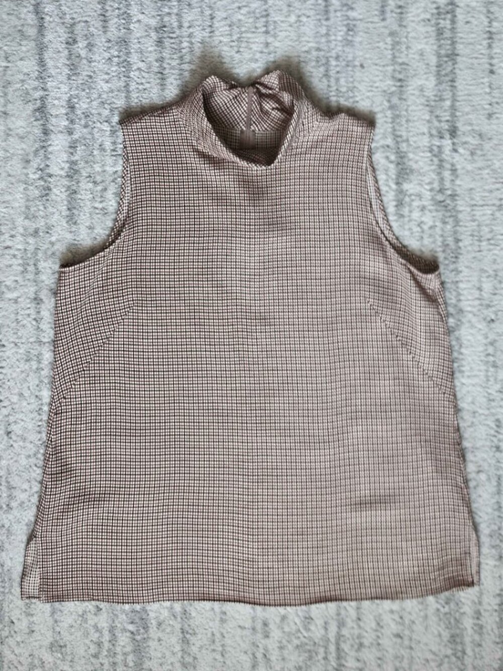 Lafayette 148 Plaid Checkered Brown Tan Mock Cowl Neck Sleeveless Blouse XL - Picture 4 of 12